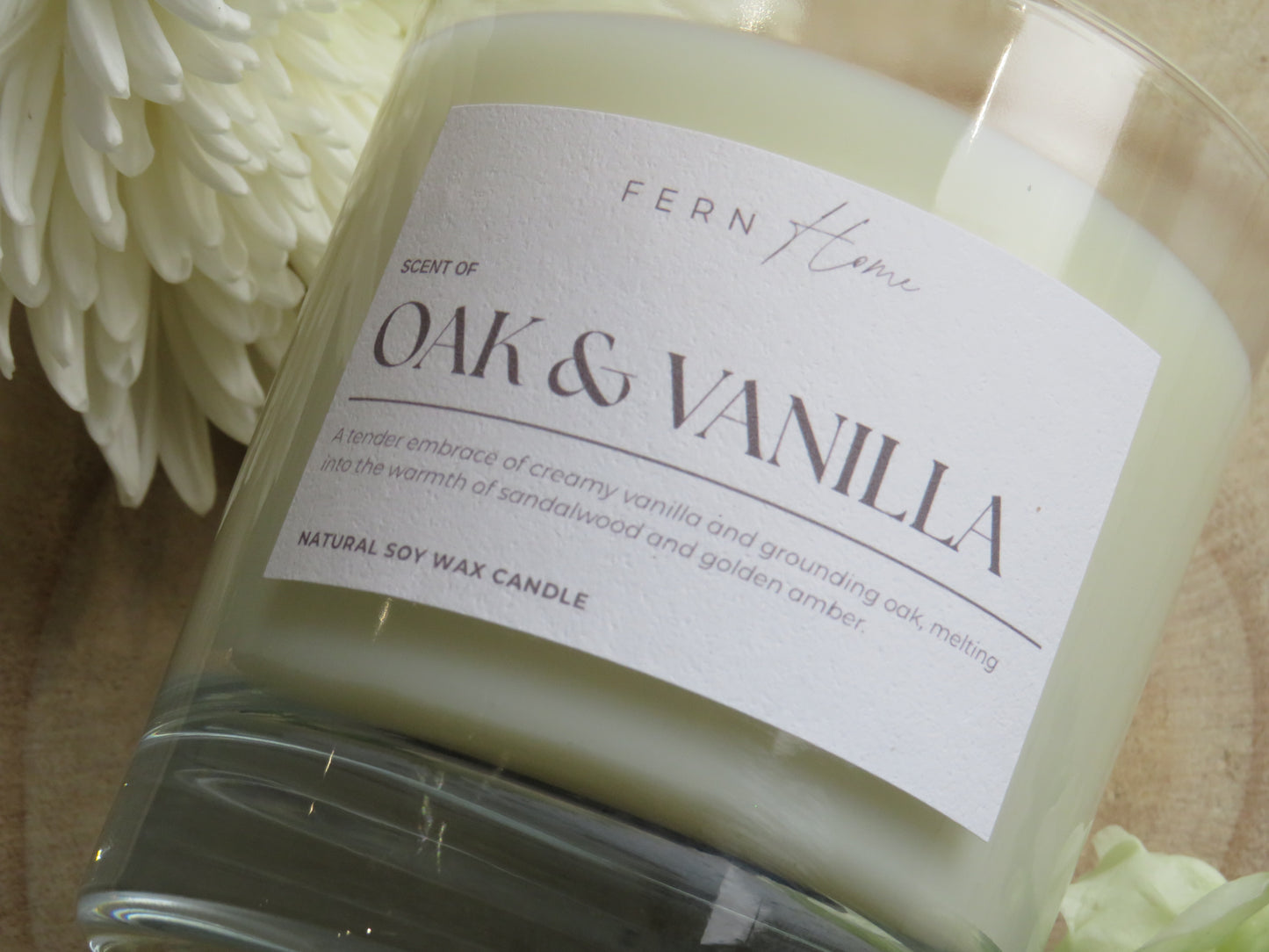 Oak & Vanilla Soy Wax Candle - Clear Glass