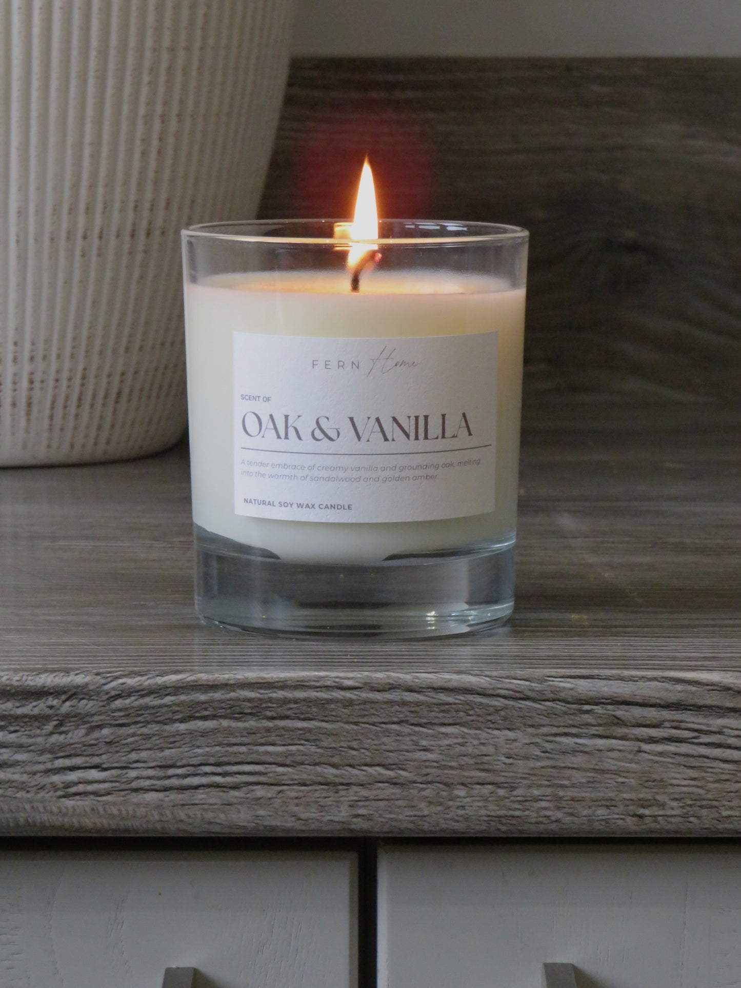 Oak & Vanilla Soy Wax Candle - Clear Glass