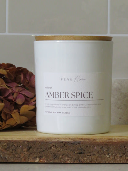 Amber Spice Soy Wax Candle - Frosted Glass