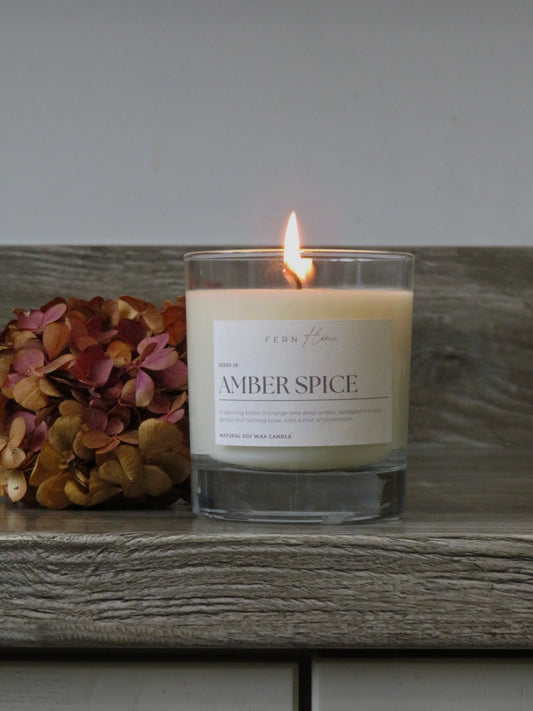 Amber Spice Soy Wax Candle - Clear Glass