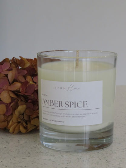 Amber Spice Soy Wax Candle - Clear Glass