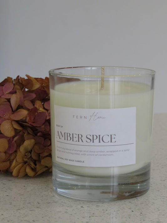 Amber Spice Soy Wax Candle - Clear Glass