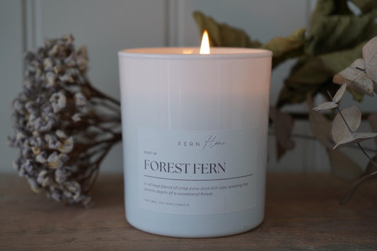 Forest Fern Natural Soy Wax Candle - Frosted Glass